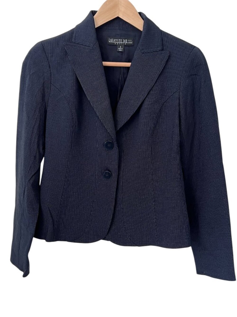 Lafayette 148 Virgin Wool Two-Button Blazer Stretch Quiet Luxury Career Black OP